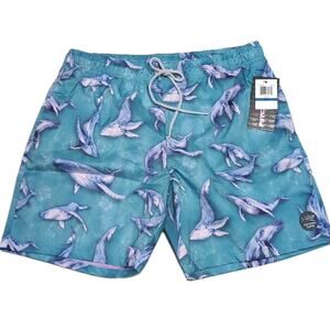 Psycho Tuna Swim Water Shorts Men's Size XL Blue Whales Unlined 6" Beach NEW NWT